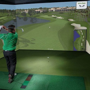 フェニックスの大きいモダンスタイルのおしゃれな室内コート (カーペット敷き、緑の床) の写真