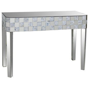Unique Console Table, Mirrored Design With Checkered Mother of Pearl Accents