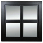My Barnwood Frames - Windowpane Mirror, Black With Lightly Distressed Edges, Poplar Wood, 8x8 Panes - This attractive black windowpane mirror features a black poplar wood frame and four panes of 8x8 inch mirror glass. Exterior dimensions measure 23 x 23 x 1 inches, and hanging hardware is pre-installed. Edges of the frame are lightly sanded (distressed). It is possible to remove the mirror glass in any of the individual frame openings and replace it with a photograph. Mirror glass and backings are included. Frame is constructed of wood with a 2-inch outer boder that surrounds four smaller individual frames, each with a 1-inch frame width.