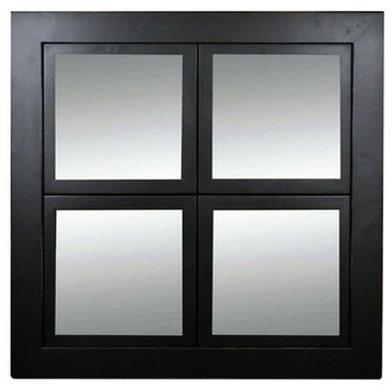Windowpane Mirror, Black With Lightly Distressed Edges, Poplar Wood 8x8 Panes
