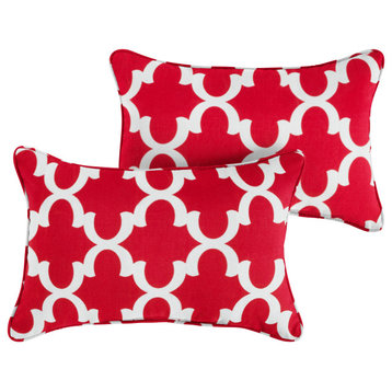 Scalloped Red Outdoor Lumbar Pillow Set of 2, 13x20