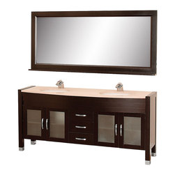 Wyndham - 71 inch Double Bathroom Vanity Set, Ivory Marble Top - Bathroom Vanities And Sink Consoles