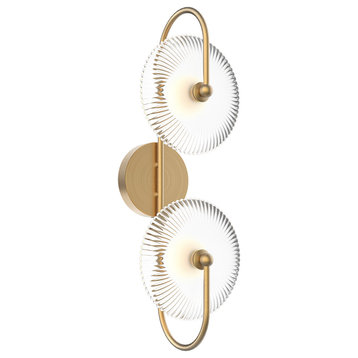 Hera Wall/Vanity Brushed Gold/Clear Ribbed Glass W9" X H25-5/8" X E8-1/8"