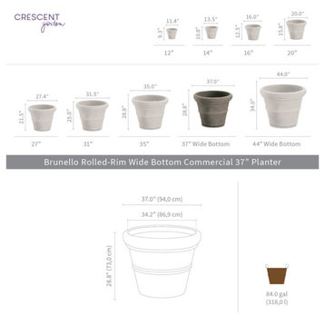 Brunello Rolled Rim Planter Wide Bottom Commercial 37'' (Terracotta-colored)
