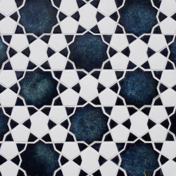 Bahia mosaic in Peacock quartz, Milk gloss, Cobalt crackle.