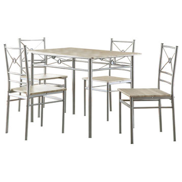5 Piece Rectangular Dining Set Brushed Silver and Taupe