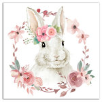 Designs Direct Creative Group - Floral Bunny 16x16 Canvas Wall Art - Instant charm, refresh your space with a unique piece of artwork that has been designed, printed, and assembled in the USA. Digitally printed on demand with custom-developed inks, this design displays vibrant colors proven not to fade over extended periods of time. The result is a stunning piece of wall art you will love.
