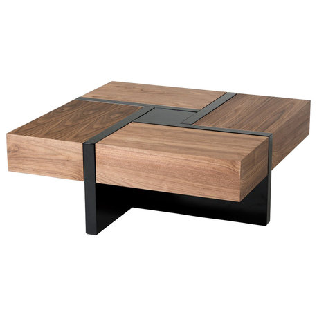 Modrest Makai Modern Walnut and Black Square Coffee Table