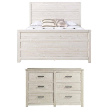 Home Square 2-Piece Set with Queen Bed & 6-Drawer Dresser in White