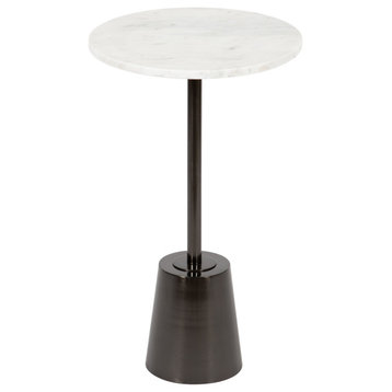 Tira Round Side Table, Pewter/White 14x14x24