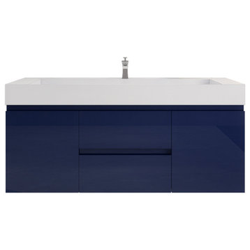 Monterey 60" Single Sink Wall Mounted Vanity with Reinforced Acrylic Sink, Night Blue