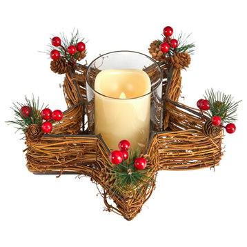 Holiday Star Twig Candle Holder With LED Candle Table Christmas Arrangement