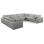 Meridian Furniture - Comfy Upholstered U-Shaped Modular Sectional, Grey, 8-Piece: 4 Armless Chair, 4 Corner Chair, Linen Textured Fabric - Give your space a whole new look with this grey Comfy linen textured fabric sectional. This handsome sectional fits nicely with other items in the Comfy collection and is a versatile seating option designed for adaptability, comfort and style. Wrapped in rich grey durable linen textured fabric upholstery, this sectional offers a plush embrace of overstuffed down feather cushions, carefully crafted to deliver the highest level of comfort. The perfect seat for creating an oasis for relaxation, this sectional has thick foam surrounding its frame for added support and coziness.
