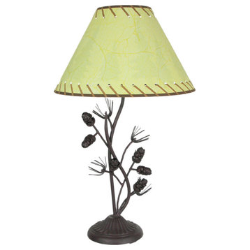 Brown Metal Pine Cone Decorative Table Lamp Cabin Home Decor Rustic Desk Light