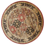 Nourison - Delano Persian Area Rug, Multicolor, 5'3" Round - A regal diamond panel motif in a richly traditional palette of gold, carnelian, and ebony. Striking ornamental appeal in an area rug that will imbue any design scheme with an irresistible note of opulence. Expertly power-loomed from top quality polypropylene yarns for luxuriously supple texture and years of lasting beauty.