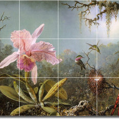 Martin Heade Birds Painting Ceramic Tile Mural #46, 17"x12.75"
