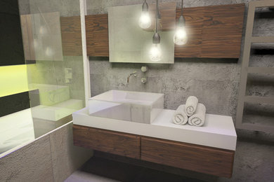Industrial Bathroom Walnut wood/ concrete, Krakow