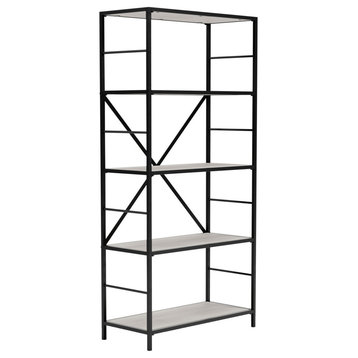 Gem 63" Freestanding Bookcase, 4 Wood Shelves, Open Black Metal Frame