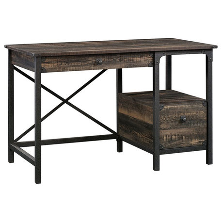 Sauder Steel River Writing Desk in Carbon Oak and Black