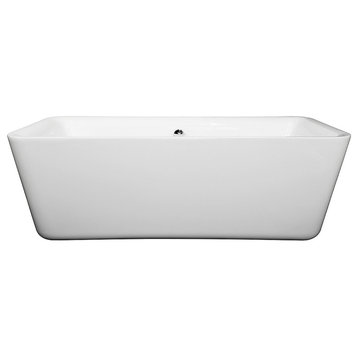 69" Freestanding Bathtub in White with Polished Chrome Drain and Overflow Trim