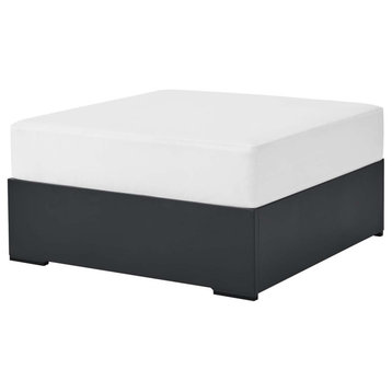 Modern Outdoor Ottoman, Aluminum Frame With Thick Cushioned Seat, Gray/White