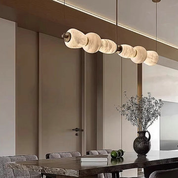 Moody Modern Dining Room Lighting – Spanish Alabaster Linear Chandelier