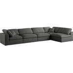 Meridian Furniture - Plush Velvet / Down Standard Comfort L-Shaped Modular Sectional, Gray, 5-Piece: 3 Armless Chair, 2 Corner Chair - No matter how big or little the size of your gang, they can all find their sweet spot when you choose pieces from the Plush collection to build your ideal seating group. Choose this individual Plush piece or pair multiple pieces together to get the custom look everyone will love. The soft grey velvet material is soft and welcoming to the touch, and the set's cushions are overstuffed with a down and feather blend to provide ample support for tired bodies.