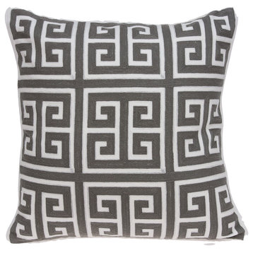 Parkland Collection Decorative Gray and White Pillow Cover, With Polyester Inser