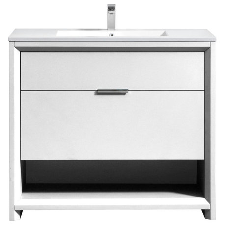 KubeBath Nudo 40'' Floor Mount Modern Bathroom Vanity, Gloss White