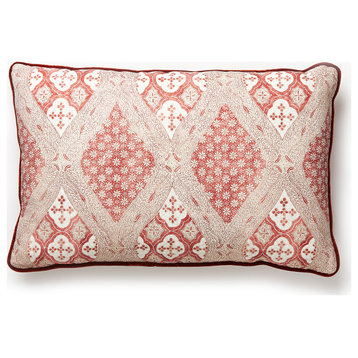 Farrah Print Lumbar Pillow, Coral Spice, 22" X 14"