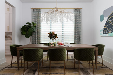 Mid-sized trendy medium tone wood floor and beige floor kitchen/dining room combo photo in Houston with white walls and no fireplace