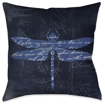 Indigo Dragonfly II Outdoor Decorative Pillow, 20"x20"