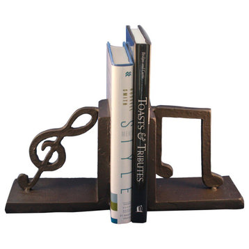 Musical Notes Cast Iron Bookends - Metal - Pair