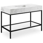 Meridian Furniture - Marmo Bathroom Vanity, White, 48" Wide, Matte Black Finish - Give your bathroom a fresh new look with this Marmo 48-inch bathroom vanity. This eye-grabbing vanity gives your restroom a spa vibe that's oozing contemporary charm and sophistication. The white engineered stone sink features white veining for an upscale presentation and rests on a matte black-finish stainless steel base for long-lasting beauty and performance. Ceramic construction ensures durability, so you can count on this 48-inch sink lasting for the long haul.