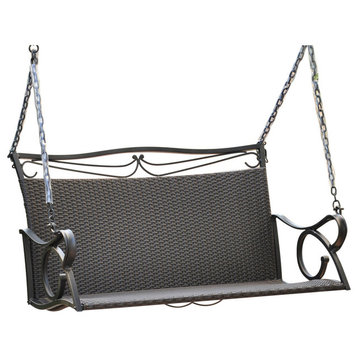 Valencia Resin Wicker/ Steel Hanging Loveseat Swing, Antique Black