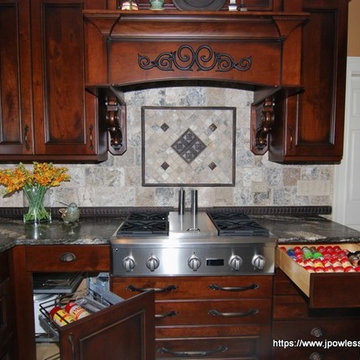 Kitchen Knotty cherry with black wrought iron accents
