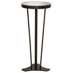Elk Home - Schotts Accent Table - The Schotts Mini Accent Table is a small side table with a round mirrored top. Framed in black iron, the table's three legs, made from iron strips, taper to a small triangle at the base.