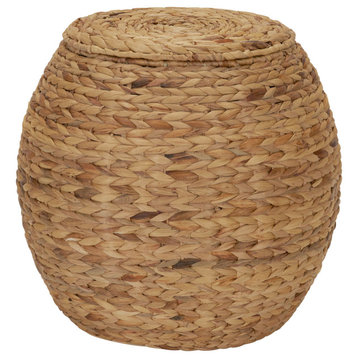 Handwoven Water Hyacinth Barrel Wicker Storage Basket Side Table