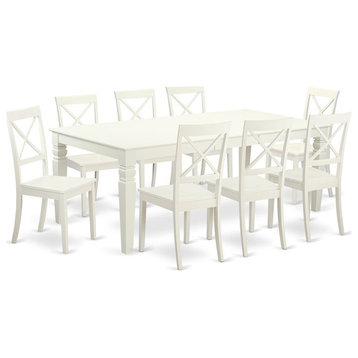 East West Furniture Logan 9-piece Dining Set with Wood Chairs in Linen White