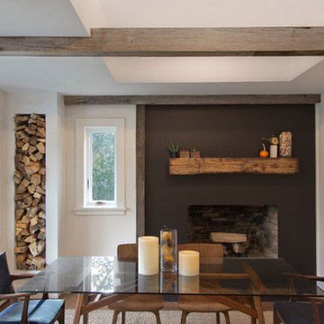 Dining with fireplace