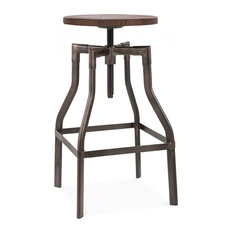 Design Lab MN - Machinist Rustic Wood Adjustable Barstool, Rustic Matte Dark Wood - Bar Stools and Counter Stools