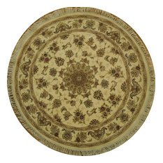 Traditional Rug, Ivory, 5'x5', Tabriz, Handmade Wool, Silk