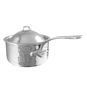 Mauviel M'Elite Hammered Sauce Pan W/ Lid & Cast Stainless Steel Handle, 1.2-qt