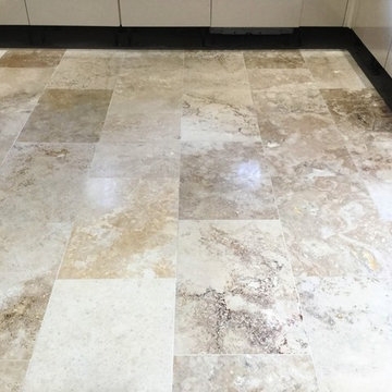 Pitted Travertine Kitchen Floor Tiles Filled and Polished in Weston Favell