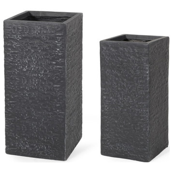 Leiman Outdoor Large and Medium Cast Stone Planters, Set of 2