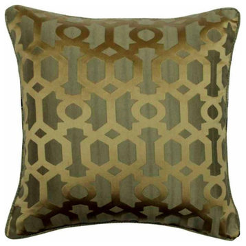 Decorative 20"x20" Lattice Gold Gray Jacquard Silk Pillows, Morris Trellis
