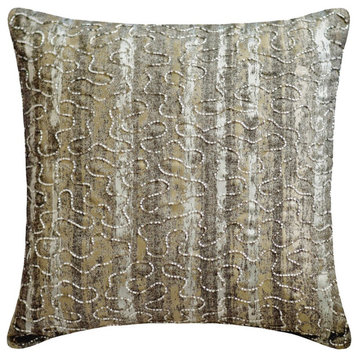 Silver Silk Beaded, Abstract Jacquard 12"x12" Pillow Cover - Time To Time Silver