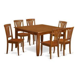 7-Piece Dining Room Set, Square Table With Leaf and 6 Chairs, Saddle ...