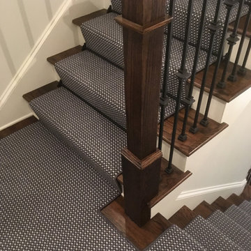 Brown and White Pattern Carpet Stair Runner with Rods