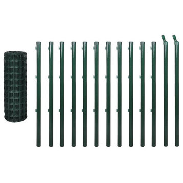 vidaXL Fence Garden Fence Wire Mesh Fencing with Posts Steel 82'x4.9' Green